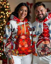 Couple's Big and Tall Santa Claus Print Long Sleeve Hoodie